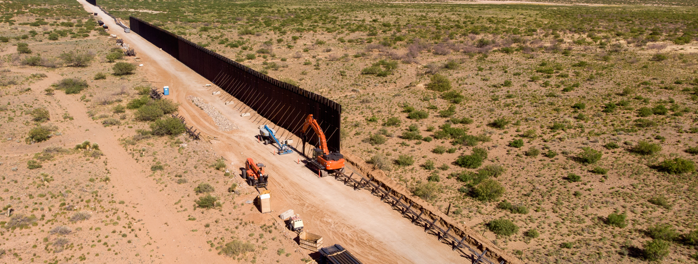 aerial picture of border wall construction