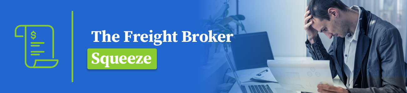 Banner featuring a green financial document icon and a stressed businessman leaning over his laptop.